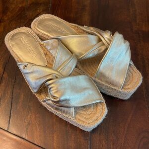 Jimmy Choo Daja Espadrille Platform Slides Platinum Size 36.5